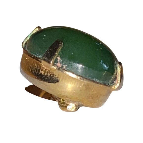 Vintage 12K Gold Filled Screw Back Jade Earrings Oval Cabochon Green Gemstone Cl - Picture 3 of 12